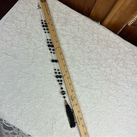 Bloomingdale's Sterling Silver 925 Black Onyx Flapper Beaded Necklace w Tassel - Picture 13 of 15